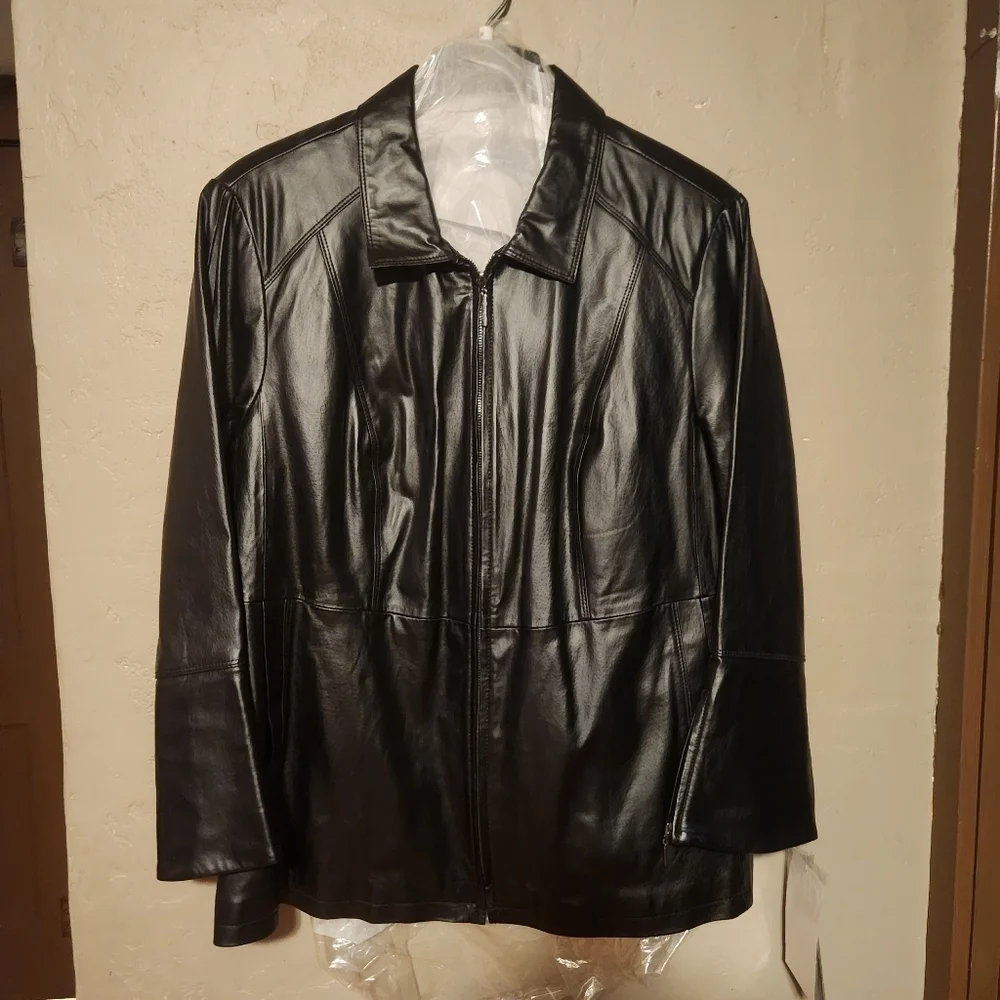 NWT Terry Lewis Vintage Retro Black Leather Jacket Bell Sleeve With Zipper 3X - Picture 1 of 5